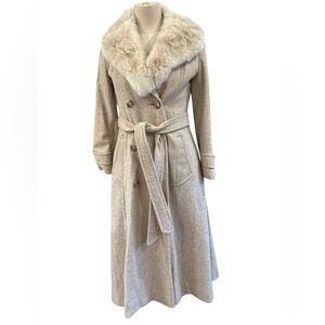 70’s wool rabbit fur collar belted coat